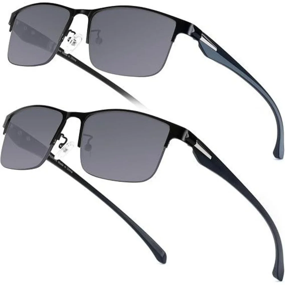 2 Pack  Tr90 Men's Reading Glasses Half Frame Black & Gunmetal Size 1. 75x